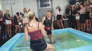 Messy Wrestling: Putting Those Short Skirts To Work In A Slippy Sloppin' Clothes Offin' Battle! Screencap 20 on www.sinx.com