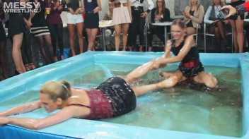 Messy Wrestling: Putting Those Short Skirts To Work In A Slippy Sloppin' Clothes Offin' Battle! Screencap 25 on www.sinx.com