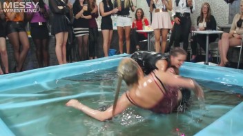 Messy Wrestling: Putting Those Short Skirts To Work In A Slippy Sloppin' Clothes Offin' Battle! Screencap 38 on www.sinx.com