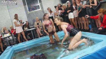 Messy Wrestling: Putting Those Short Skirts To Work In A Slippy Sloppin' Clothes Offin' Battle! Screencap 42 on www.sinx.com