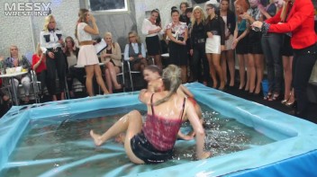 Messy Wrestling: Putting Those Short Skirts To Work In A Slippy Sloppin' Clothes Offin' Battle! Screencap 43 on www.sinx.com