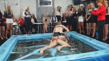 Messy Wrestling: Putting Those Short Skirts To Work In A Slippy Sloppin' Clothes Offin' Battle! Screencap 70 on www.sinx.com