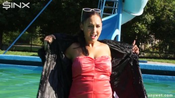 Waterpark Fun For Fully Clothed Brunette Babe Screencap 17 on www.sinx.com