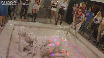 Messy Wrestling: Brunette VS. Black-Haired - Blouse Beauties Bust A Move In The Mud! Topless Toppies ... Screencap 85 on www.sinx.com