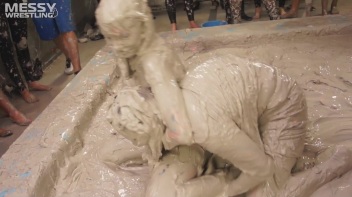 Messy Wrestling: Brunette VS. Black-Haired - Blouse Beauties Bust A Move In The Mud! Topless Toppies ... Screencap 88 on www.sinx.com
