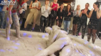 Messy Wrestling: Brunette VS. Black-Haired - Blouse Beauties Bust A Move In The Mud! Topless Toppies ... Screencap 95 on www.sinx.com