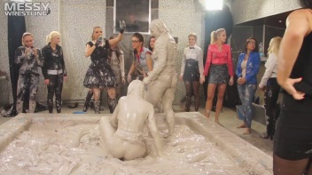 Messy Wrestling: Brunette VS. Black-Haired - Blouse Beauties Bust A Move In The Mud! Topless Toppies ... Screencap 98 on www.sinx.com