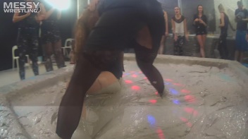 Messy Wrestling: Brunette VS. Black-Haired - Blouse Beauties Bust A Move In The Mud! Topless Toppies ... Screencap 11 on www.sinx.com