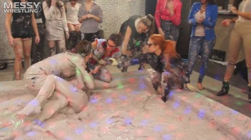 Messy Wrestling: Brunette VS. Black-Haired - Blouse Beauties Bust A Move In The Mud! Topless Toppies ... Screencap 19 on www.sinx.com