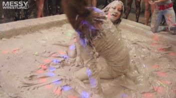 Messy Wrestling: Brunette VS. Black-Haired - Blouse Beauties Bust A Move In The Mud! Topless Toppies ... Screencap 22 on www.sinx.com