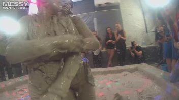 Messy Wrestling: Brunette VS. Black-Haired - Blouse Beauties Bust A Move In The Mud! Topless Toppies ... Screencap 31 on www.sinx.com