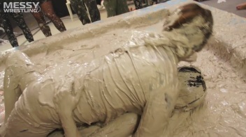 Messy Wrestling: Brunette VS. Black-Haired - Blouse Beauties Bust A Move In The Mud! Topless Toppies ... Screencap 32 on www.sinx.com