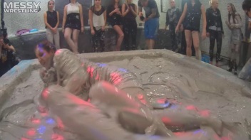 Messy Wrestling: Brunette VS. Black-Haired - Blouse Beauties Bust A Move In The Mud! Topless Toppies ... Screencap 46 on www.sinx.com