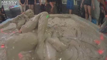 Messy Wrestling: Brunette VS. Black-Haired - Blouse Beauties Bust A Move In The Mud! Topless Toppies ... Screencap 50 on www.sinx.com