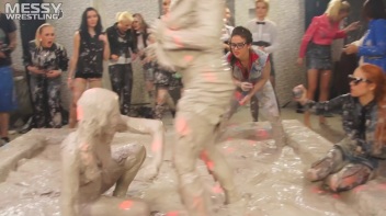 Messy Wrestling: Brunette VS. Black-Haired - Blouse Beauties Bust A Move In The Mud! Topless Toppies ... Screencap 53 on www.sinx.com