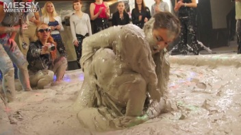Messy Wrestling: Brunette VS. Black-Haired - Blouse Beauties Bust A Move In The Mud! Topless Toppies ... Screencap 55 on www.sinx.com