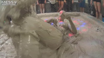 Messy Wrestling: Brunette VS. Black-Haired - Blouse Beauties Bust A Move In The Mud! Topless Toppies ... Screencap 56 on www.sinx.com