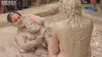 Messy Wrestling: Brunette VS. Black-Haired - Blouse Beauties Bust A Move In The Mud! Topless Toppies ... Screencap 61 on www.sinx.com