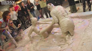 Messy Wrestling: Brunette VS. Black-Haired - Blouse Beauties Bust A Move In The Mud! Topless Toppies ... Screencap 62 on www.sinx.com