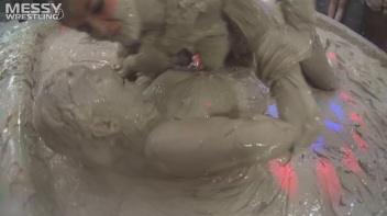 Messy Wrestling: Brunette VS. Black-Haired - Blouse Beauties Bust A Move In The Mud! Topless Toppies ... Screencap 64 on www.sinx.com