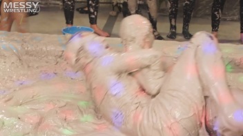 Messy Wrestling: Brunette VS. Black-Haired - Blouse Beauties Bust A Move In The Mud! Topless Toppies ... Screencap 76 on www.sinx.com