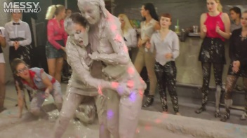 Messy Wrestling: Brunette VS. Black-Haired - Blouse Beauties Bust A Move In The Mud! Topless Toppies ... Screencap 78 on www.sinx.com