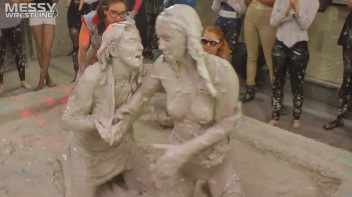 Messy Wrestling: Brunette VS. Black-Haired - Blouse Beauties Bust A Move In The Mud! Topless Toppies ... Screencap 79 on www.sinx.com
