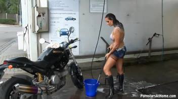 Motorcycle Chick Doesn't Just Wash Her Bike Screencap 51 on www.sinx.com