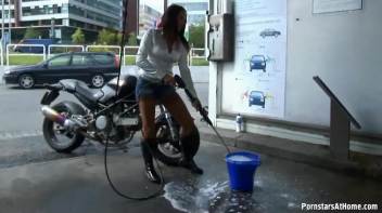 Motorcycle Chick Doesn't Just Wash Her Bike Screencap 9 on www.sinx.com