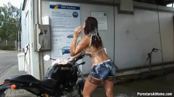 Motorcycle Chick Doesn't Just Wash Her Bike Screencap 49 on www.sinx.com
