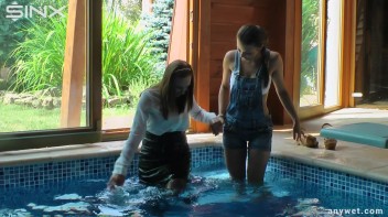Twins Enjoy A Fully Clothed Splash In The Pool Screencap 14 on www.sinx.com