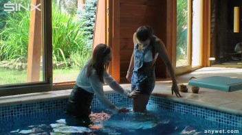 Twins Enjoy A Fully Clothed Splash In The Pool Screencap 15 on www.sinx.com