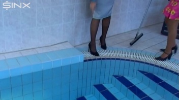 Bitchy Boss Pushes Cleaner Into Pool Screencap 4 on www.sinx.com