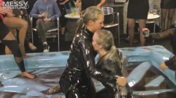 Messy Wrestling: A Double Blast Of Oil From Head To Pantyhose! Screencap 16 on www.sinx.com