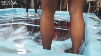 Messy Wrestling: A Double Blast Of Oil From Head To Pantyhose! Screencap 3 on www.sinx.com