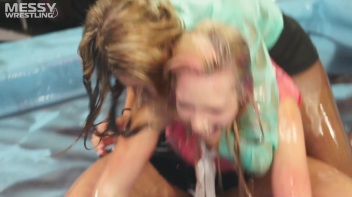 Messy Wrestling: A Double Blast Of Oil From Head To Pantyhose! Screencap 32 on www.sinx.com