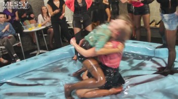Messy Wrestling: A Double Blast Of Oil From Head To Pantyhose! Screencap 38 on www.sinx.com