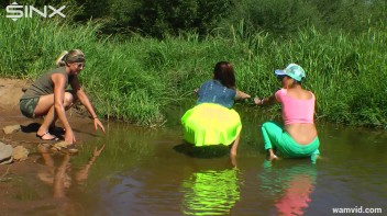 Three luscious ladies get soaked exercising in a river Screencap 21 on www.sinx.com