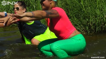 Three luscious ladies get soaked exercising in a river Screencap 61 on www.sinx.com