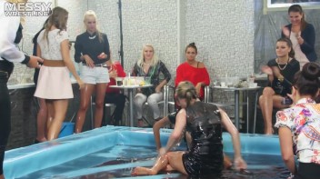 Messy Wrestling: Slop-Happy Mess Freaks Wriggle In The Oil And Rip Some Pantyhose To Shreds! Screencap 15 on www.sinx.com