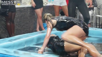 Messy Wrestling: Slop-Happy Mess Freaks Wriggle In The Oil And Rip Some Pantyhose To Shreds! Screencap 25 on www.sinx.com
