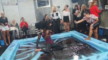 Messy Wrestling: Slop-Happy Mess Freaks Wriggle In The Oil And Rip Some Pantyhose To Shreds! Screencap 41 on www.sinx.com