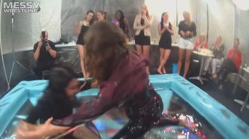 Messy Wrestling: Slop-Happy Mess Freaks Wriggle In The Oil And Rip Some Pantyhose To Shreds! Screencap 42 on www.sinx.com