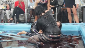 Messy Wrestling: Slop-Happy Mess Freaks Wriggle In The Oil And Rip Some Pantyhose To Shreds! Screencap 57 on www.sinx.com