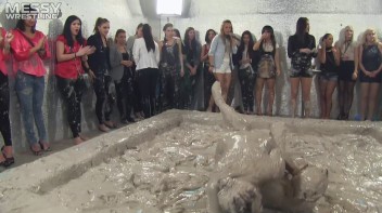 Muddy Wrestling: Satin, Skirts, and Audience Mud Blasted To The Max!  Everyone Gets A Taste! Screencap 85 on www.sinx.com