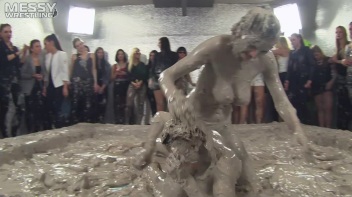 Muddy Wrestling: Satin, Skirts, and Audience Mud Blasted To The Max!  Everyone Gets A Taste! Screencap 86 on www.sinx.com
