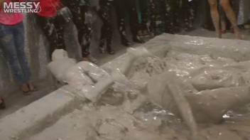 Muddy Wrestling: Satin, Skirts, and Audience Mud Blasted To The Max!  Everyone Gets A Taste! Screencap 90 on www.sinx.com