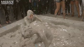 Muddy Wrestling: Satin, Skirts, and Audience Mud Blasted To The Max!  Everyone Gets A Taste! Screencap 91 on www.sinx.com