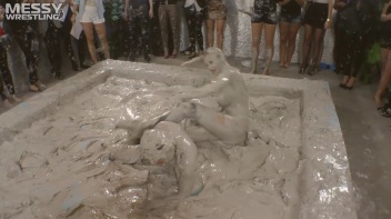 Muddy Wrestling: Satin, Skirts, and Audience Mud Blasted To The Max!  Everyone Gets A Taste! Screencap 93 on www.sinx.com