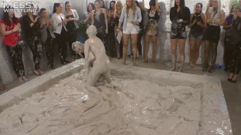 Muddy Wrestling: Satin, Skirts, and Audience Mud Blasted To The Max!  Everyone Gets A Taste! Screencap 94 on www.sinx.com